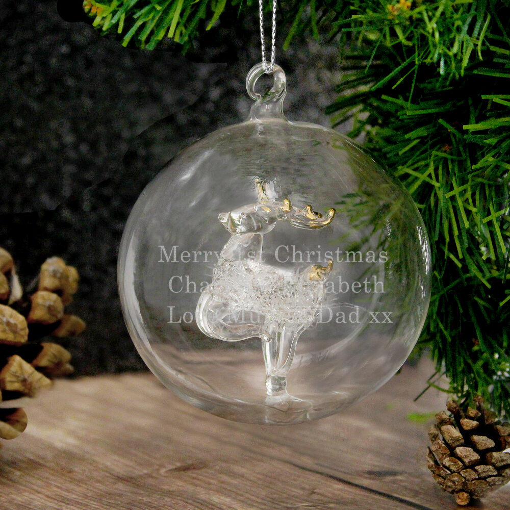 Personalised Glass Reindeer Bauble