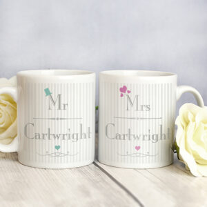 Personalised Decorative Wedding Mr & Mrs Mug Set