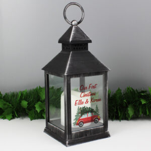 Personalised 'Driving Home For Christmas' Rustic Black Lantern