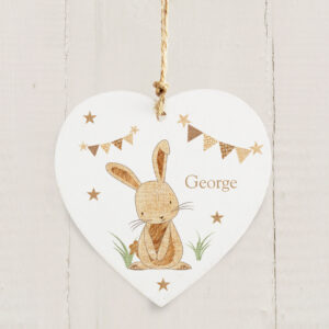 Personalised Hessian Rabbit Wooden Heart Decoration